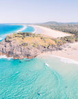Aerial view of Cabarita Beach, Bogangar showing soft ocean hues and a coastal palette captured as modern wall art.