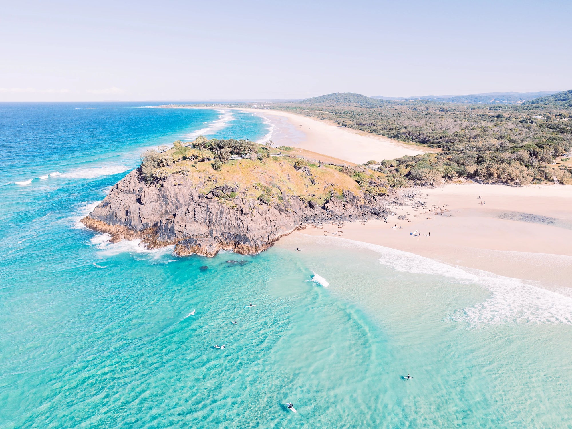 Aerial view of Cabarita Beach, Bogangar showing soft ocean hues and a coastal palette captured as modern wall art.