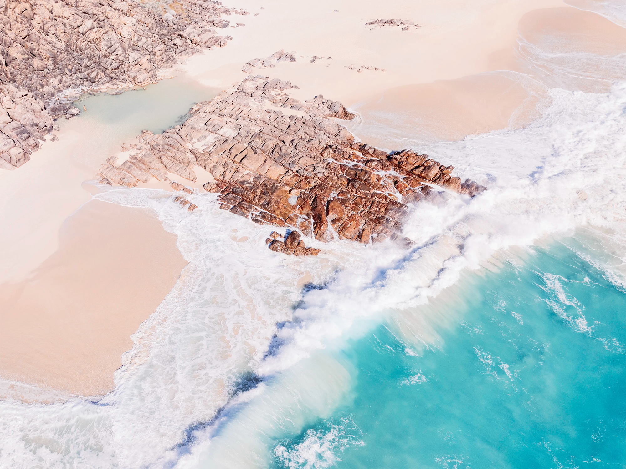 Injidup Beach, Yallingup — vibrant turquoise water and rocky textures captured in wall art print.