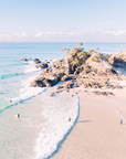 The Pass, Byron Bay aerial scene with rolling surf and soft coastal tones captured as coastal playground wall art.