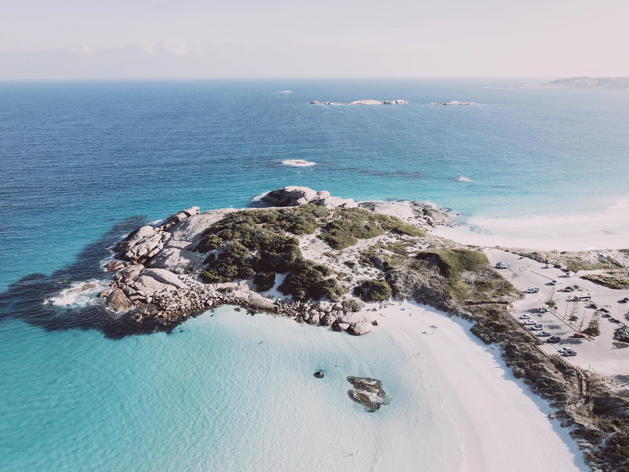 Twilight Beach, Esperance aerial view with muted blue tones and soft coastal light captured as modern wall art.